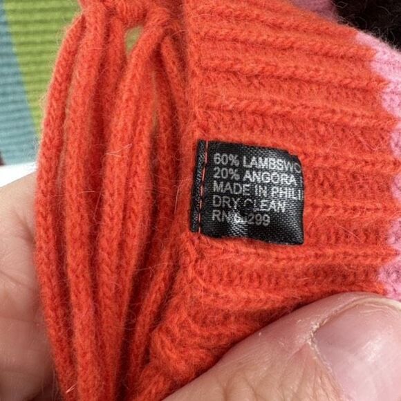 Vintage Y2K Lambswool & Angora Rainbow Striped Fringe‎ Winter Scarf Colorful - Picture 9 of 15